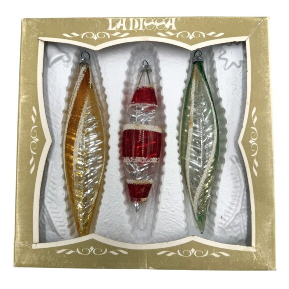 Vintage LANISSA Unsilvered Teardrop Tinsel Mica Christmas Ornaments 6” - Picture 1 of 9